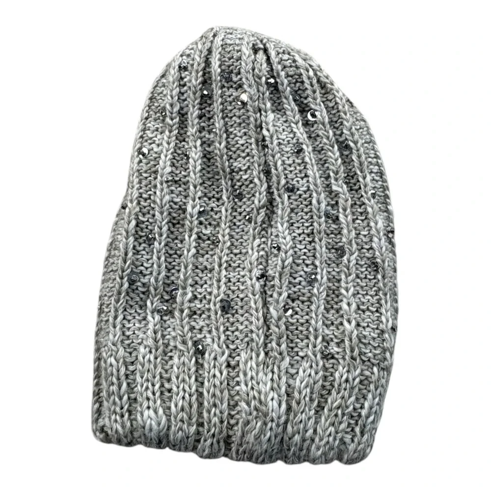 14th & Union Gray Knit Beanie Hat One Size with Sequins Winter Accessories‎